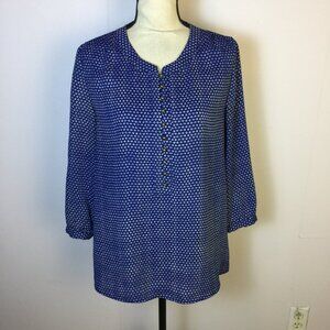 Banana Republic Henley Blouse Shirt Top Size M Womans Blue Dots Print 3/4 Sleeve